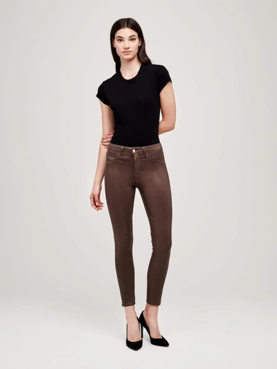 Shop L Agence Margot Coated Jean In Chestnut Coated