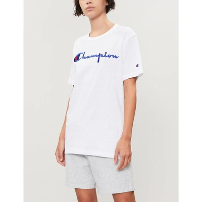 Shop Champion Logo-print Cotton-jersey T-shirt In White