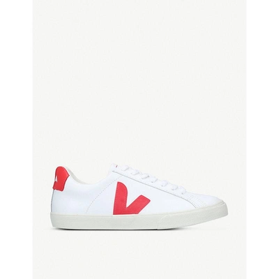 Shop Veja Esplar Leather Trainers In White/red