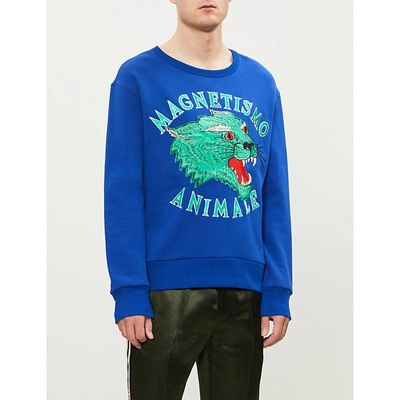 Shop Gucci Magnetismo Animale Cotton-jersey Sweatshirt In Royal Blue