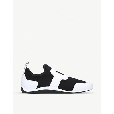 Shop Roger Vivier Sporty Viv Satin And Leather Trainers In Blk/white