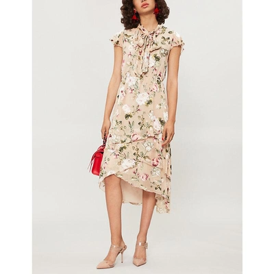 Shop Alice And Olivia Pussy Bow Devoré Midi Dress In Hazy Floral