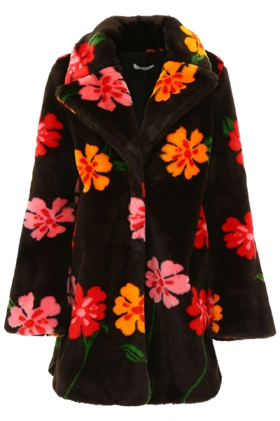 Shop Vivetta Faux Fur Coat In Flowers Faux