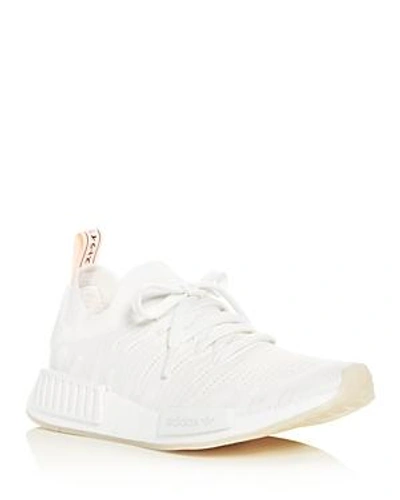 Shop Adidas Originals Women's Nmd R1 Knit Lace Up Sneakers In Cloud White/orange