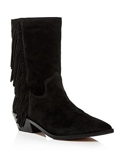 Shop Rebecca Minkoff Women's Krissa Suede Fringe Low-heel Boots In Black
