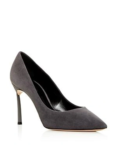 Shop Casadei Women's Blade Suede Pointed Toe Pumps In Sharkskin