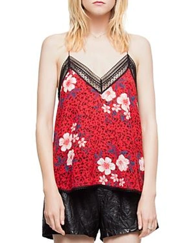Shop Zadig & Voltaire Christy Pensee Silk Camisole Top In Red