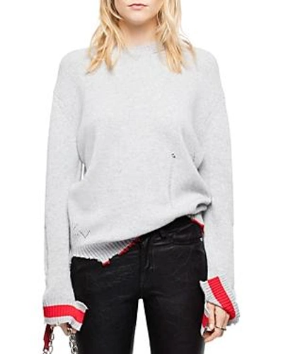 Shop Zadig & Voltaire Jack Distressed Cashmere Sweater In Heather Gray