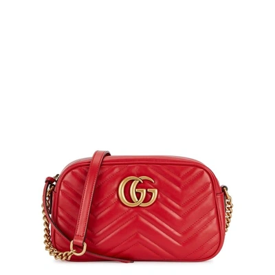 Shop Gucci Gg Marmont Leather Cross-body Bag In Red