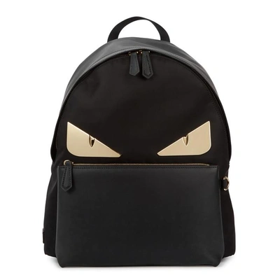 Shop Fendi Monster Leather And Nylon Backpack In Black