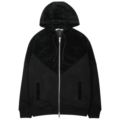 Shop Givenchy Hooded Velvet And Jersey Sweatshirt In Black