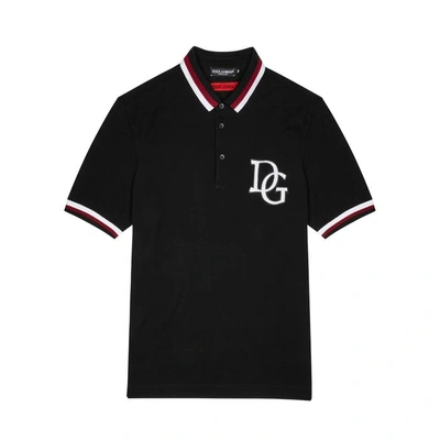 Shop Dolce & Gabbana Black Logo-appliquéd Cotton Polo Shirt