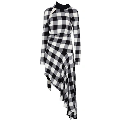 Shop Monse Monochrome Checked Asymmetric Dress In Black And White