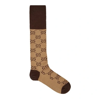 Shop Gucci Beige Logo Stretch-cotton Socks