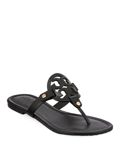 Shop Tory Burch Miller Medallion Leather Flat Thong In Black