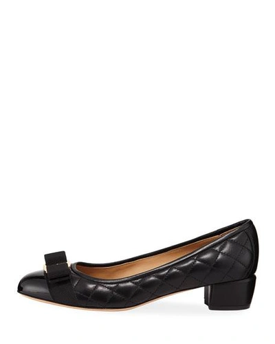 Shop Ferragamo Vara Quilted Bow Ballet Pumps In Nero