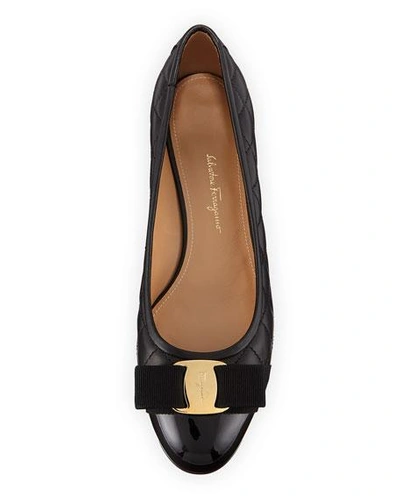 Shop Ferragamo Vara Quilted Bow Ballet Pumps In Nero