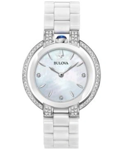 Shop Bulova Women's Rubaiyat Diamond (1/3 Ct. T.w.) Stainless Steel And White Ceramic Bracelet Watch 35mm
