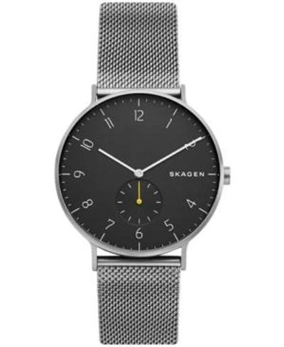Shop Skagen Men's Aaren Gray Stainless Steel Mesh Bracelet Watch 40mm In Black Ip