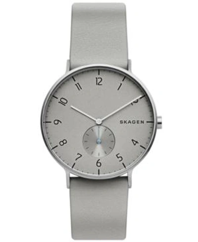 Shop Skagen Men's Aaren Gray Leather Strap Watch 40mm In Silver