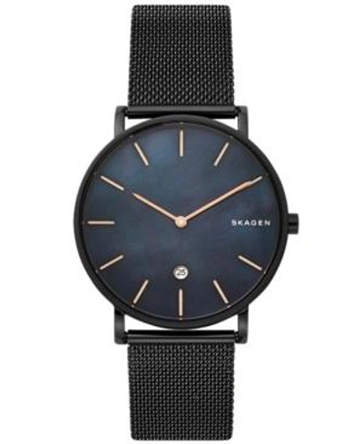 Shop Skagen Hagen Slim Black Stainless Steel Mesh Bracelet Watch 40mm In Black Ip