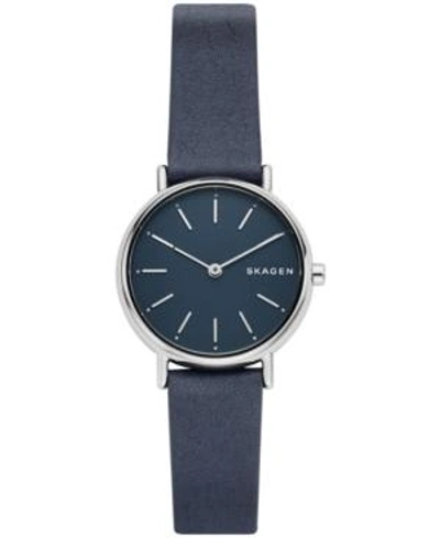 Shop Skagen Women's Signatur Slim Blue Leather Strap Watch 30mm In Silver