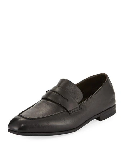 Shop Ermenegildo Zegna Men's Lasola Soft Burnished Leather Penny Loafers In Black