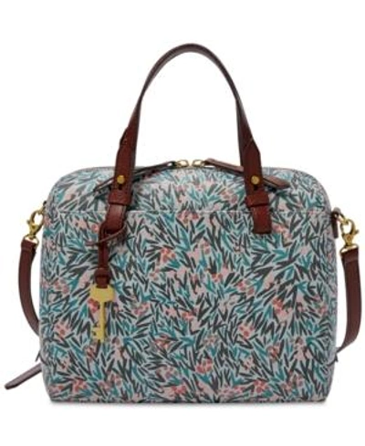 Shop Fossil Rachel Small Satchel In Blue Floral/gold
