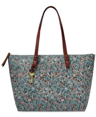 Shop Fossil Rachel Large Tote In Blue Floral/gold