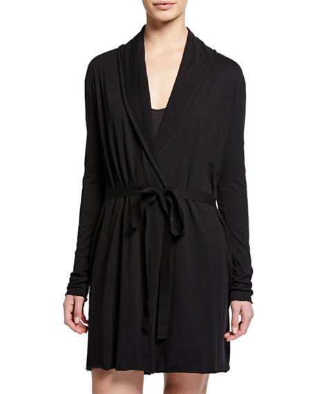 Skin Short Pima Cotton Wrap Robe In Black | ModeSens
