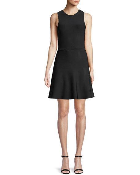 Theory Sleeveless Fit-and-flare Glossed Ponte Knit Dress In Black ...