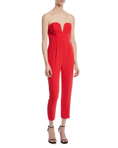 Shop Amanda Uprichard Cherri Strapless Cropped Jumpsuit In Red