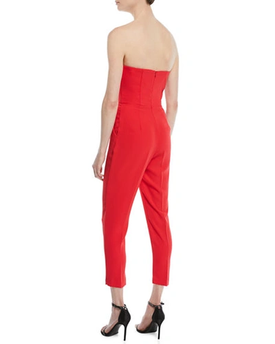 Shop Amanda Uprichard Cherri Strapless Cropped Jumpsuit In Red