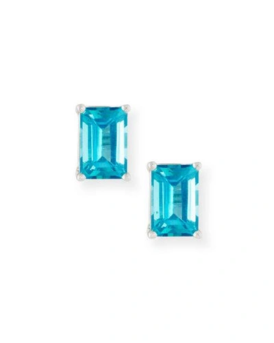 Shop Kalan By Suzanne Kalan 14k Emerald-cut Petite Stud Earrings In Medium Blue