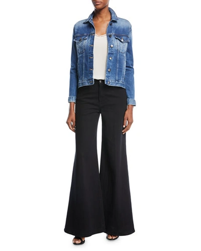 Shop Frame Le Palazzo High-rise Wide-leg Pants In Black