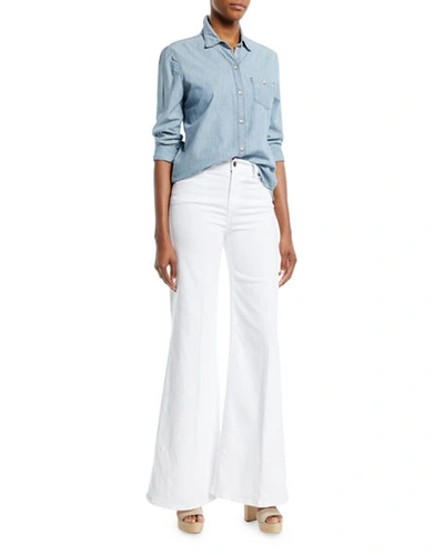 Shop Frame Le Palazzo High-rise Wide-leg Pants In White