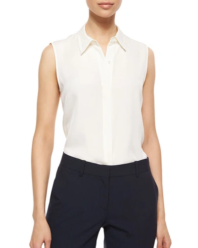Shop Theory Tanelis Sleeveless Silk Blouse In Ivory