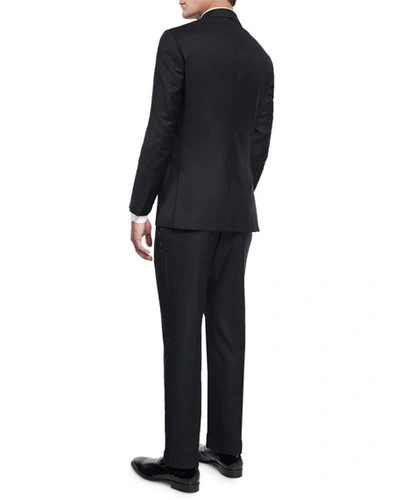 Isaia Satin Peak-lapel One-button Wool Tuxedo, Black In Black