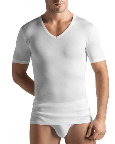 Shop Hanro Cotton Pure V-neck T-shirt In White