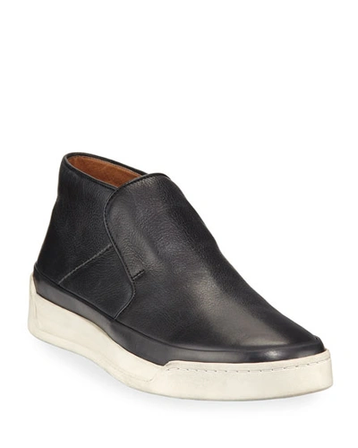 Shop John Varvatos Men's Remy Leather Mid-top Slip-on Sneakers In Black
