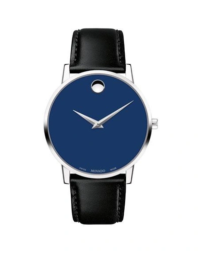 Shop Movado Men's 40mm Ultra Slim Watch With Leather Strap Blue Museum Dial
