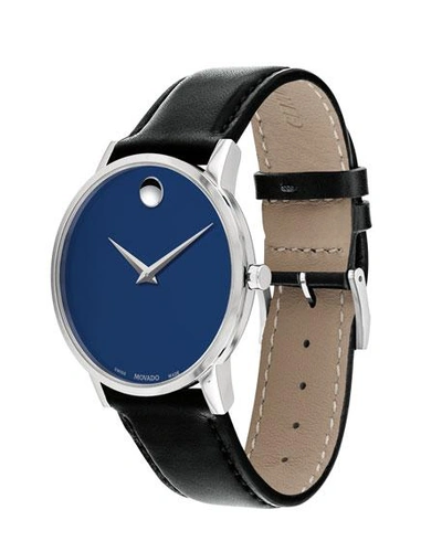 Shop Movado Men's 40mm Ultra Slim Watch With Leather Strap Blue Museum Dial