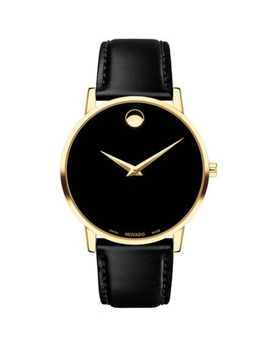 Shop Movado Men's 40mm Ultra Slim Pvd Watch With Black Leather Strap Museum Dial