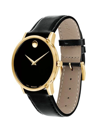 Shop Movado Men's 40mm Ultra Slim Pvd Watch With Black Leather Strap Museum Dial