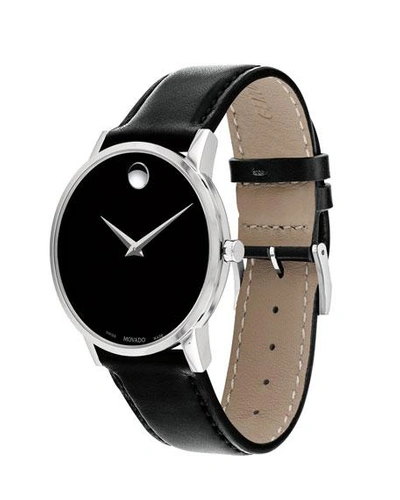 Shop Movado Men's 40mm Ultra Slim Watch With Leather Strap Black Museum Dial