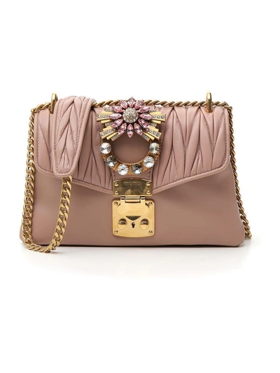 Shop Miu Miu Crystal Embellished Shoulder Bag In Pink