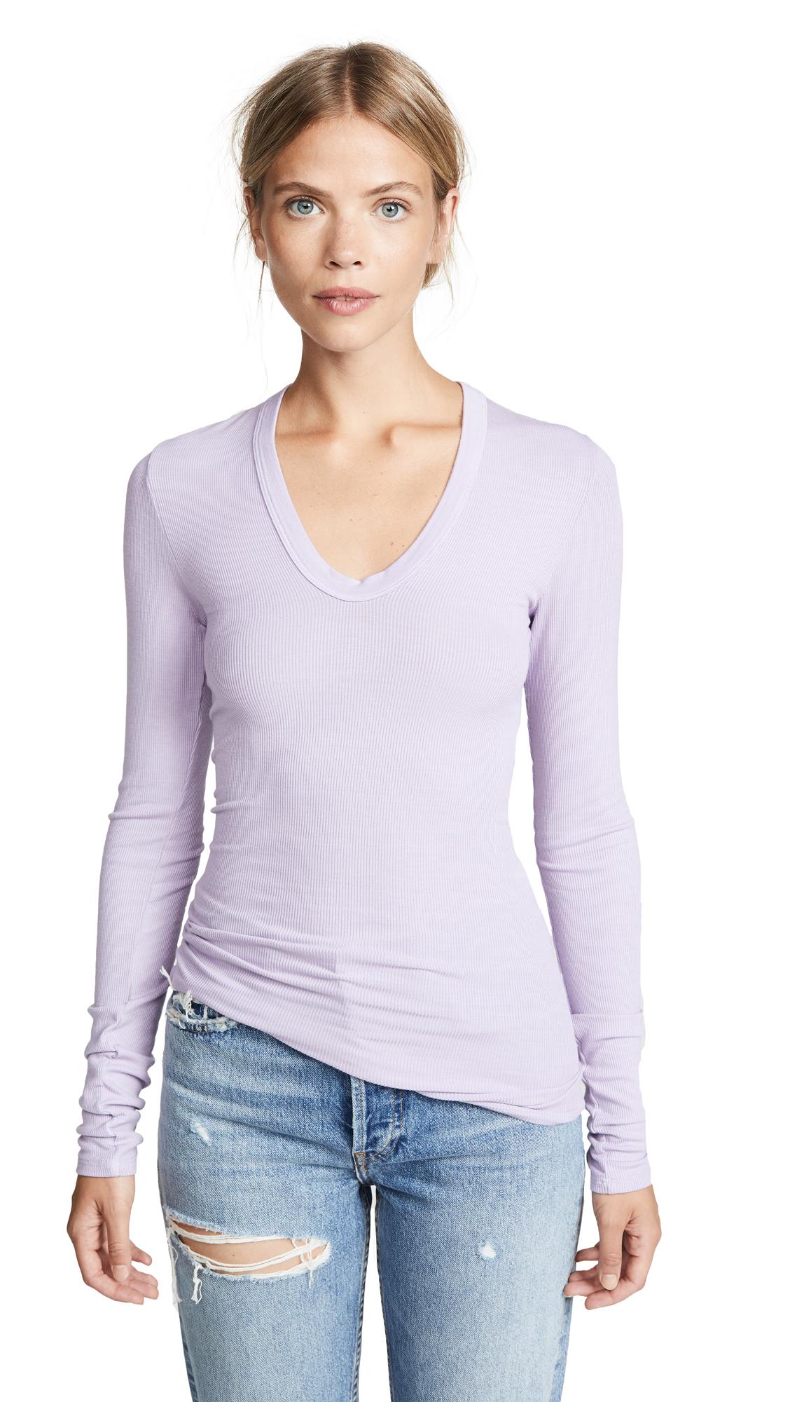 Enza Costa Rib Fitted U Neck Tee In Orchid | ModeSens