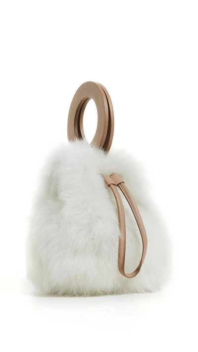 Shop Maison Boinet Small Shearling Bucket Bag In White/champagne