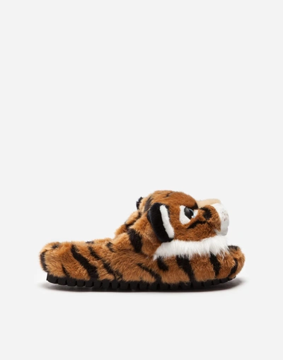 Shop Dolce & Gabbana Faux Fur Slippers In Multicolor