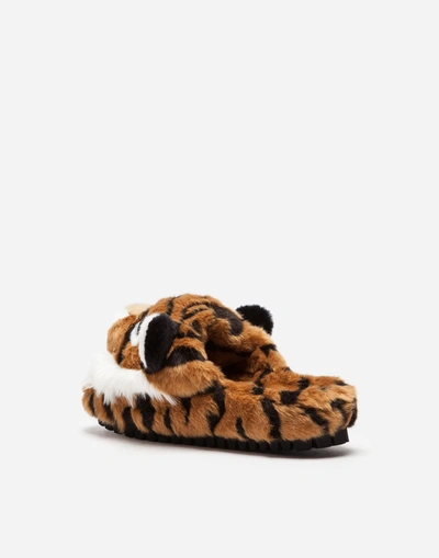 Shop Dolce & Gabbana Faux Fur Slippers In Multicolor